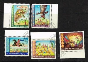 RAS AL KHAIMA 1967 FAIRY TALES Five Cancelled Stamps - Picture 1 of 1
