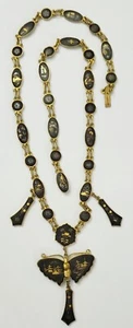 1920s Vintage Japanese Black 24kt Gold Inlay Komai Damascene Butterfly Necklace - Picture 1 of 8