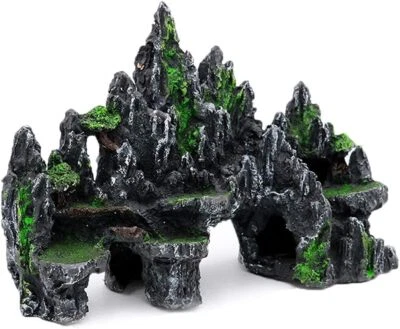 BRANDED PakyKai Large Fish Tank Decorations, Mountain View Aquarium Ornament with Tre...