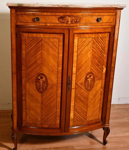 1900s Antique French Louis XV Satinwood inlaid & marble top wardrobe / dresser Cover