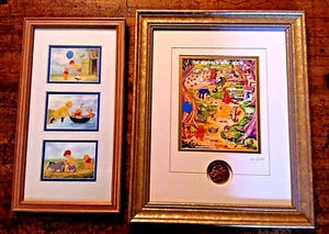 Pair Winnie The Pooh Disney Framed Collectible Art - Stamps & Coin, Small Prints - Picture 1 of 12