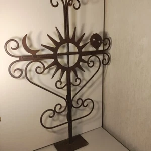 Vintage Hand Forged Rooftop Cross Wrought Iron Sun Moon Snake - Picture 1 of 19