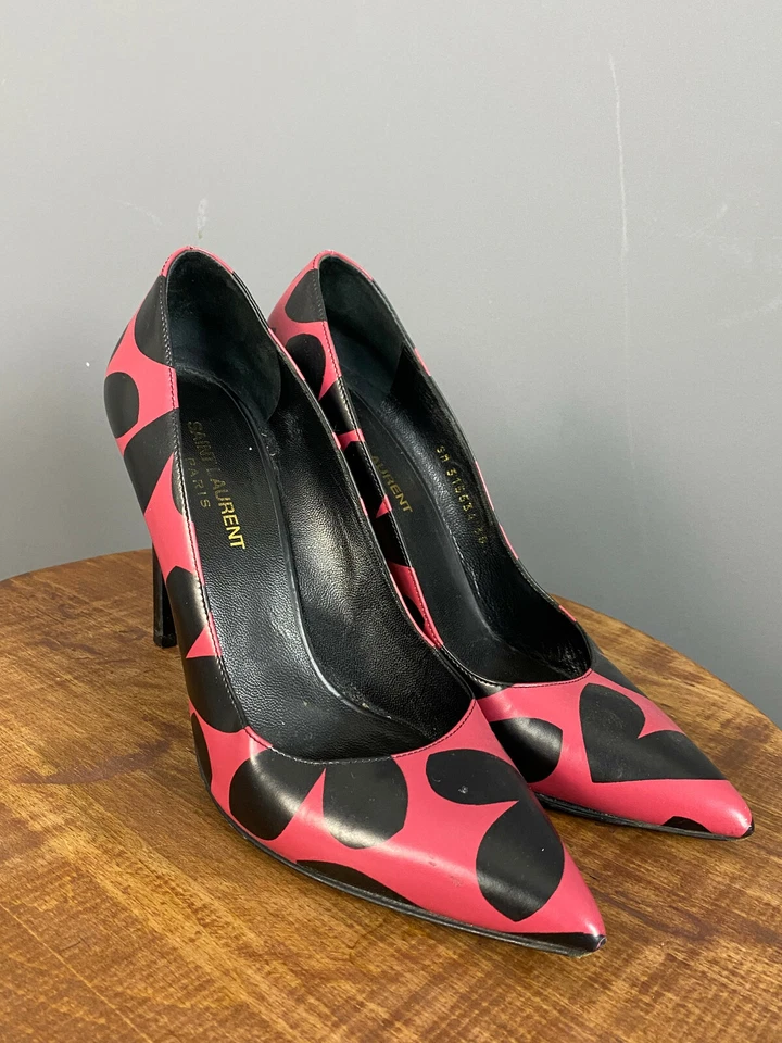 Zapatos de salón para mujer SAINT LAURENT estampados de cuero rojo/negro con tacón en punta talla EU38.5 Foto 1 de 4