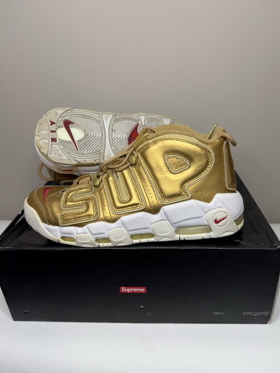 Nike Supreme x Air More Uptempo Metallic Gold for Sale Nike Supreme x Air More Uptempo Metallic Gold for Sale