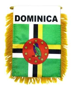 1 doz Dominica Mini Banner Gold Fringe Car Mirror Hanging Flags with Suction Cup - Picture 1 of 3