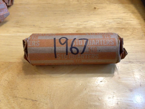 1967-P Washington Quarters 40 Coin roll circulated, Free Shipping Cover
