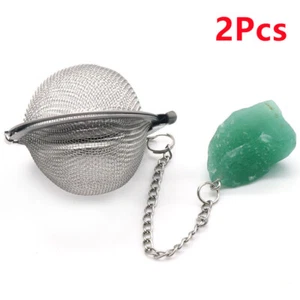Colador de bolas de filtro de té de acero inoxidable piedra cruda aventurina verde 2 piezas HT2346 - Imagen 1 de 8