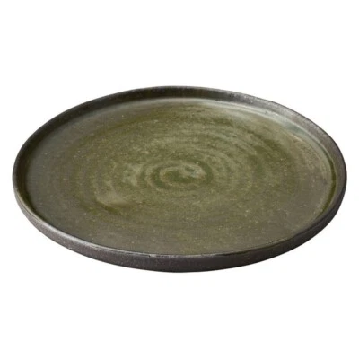 Shigaraki yaki ware Japanese pottery Round plate dish carbon-reduction glaze - Image 1 of 2