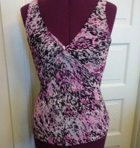 Express pink and black sleeveless animal print V neck medium summer tank top - Picture 1 of 5