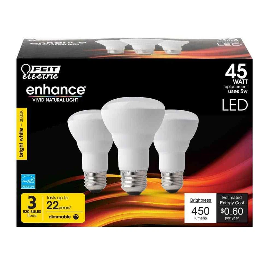 Feit Electric 45-Watt Equivalent R20 Dimmable CEC Bright White 3000K (6-Pack) - Image 1 of 4