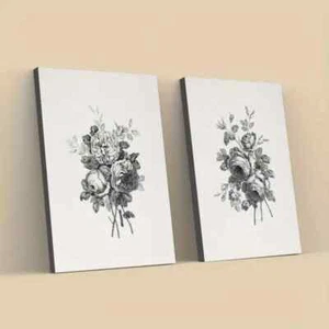 2pcs Vintage Floral Classic Modern Black and White Wall Art Canvas Unframed - Picture 1 of 6
