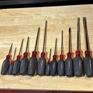 Husky Pro Flat Slotted Phillips Screwdriver Set W/ Awl 12pc WF Vtg USA - Picture 1 of 17