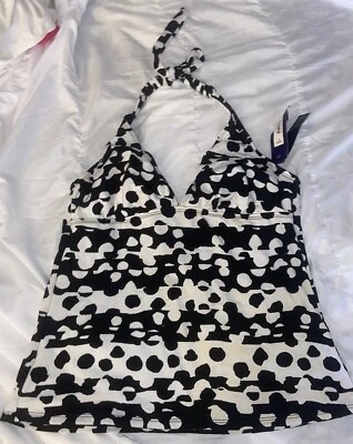 APT 9 Trailing Dots Halterkini Halter Traje de Baño Tankini Top 10 Negro Blanco (C6) Foto 1 de 2