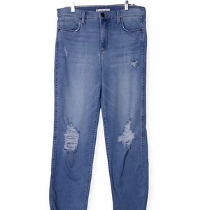 Whetherly James High Rise Straight Wide Leg Raw Hem Ankle Blue Jeans Women’s 32L - Picture 1 of 16