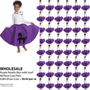 Purple Poodle Skirt for Youth Girls with Scarf ~ WHOLESALE 48 Piece Case Pack - Picture 1 of 6