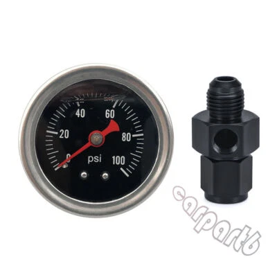 Fuel Pressure Gauge Liquid 0-100psi Oil Pressure Gauge 1/8" NPT W/ AN 6 Adapter - Image 1 of 4