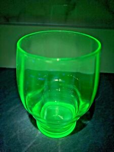 Edwardian Art Deco Vaseline Glass Cup Beaker Pedestal Uranium hand-blown Green