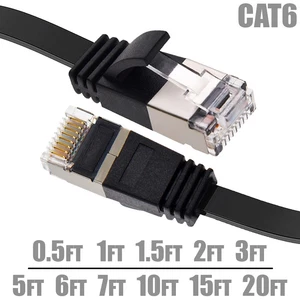 0.5-20FT CAT6 RJ45 Network LAN Ethernet U/FTP Shield Cable Flat Cord 30AWG Black - Picture 1 of 18