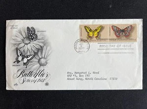 1712,13 Butterflies (Swallowtail,Checkerspot) FDC Art Craft 1977 Indianapolis IN - Picture 1 of 2