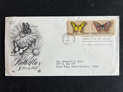 1712,13 Butterflies (Swallowtail,Checkerspot) FDC Art Craft 1977 Indianapolis IN - Image 1 of 2