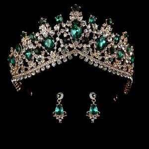 Bridal Tiara Wedding Crown with Earring Rhinestone Headband Bride Hair Jewelry 