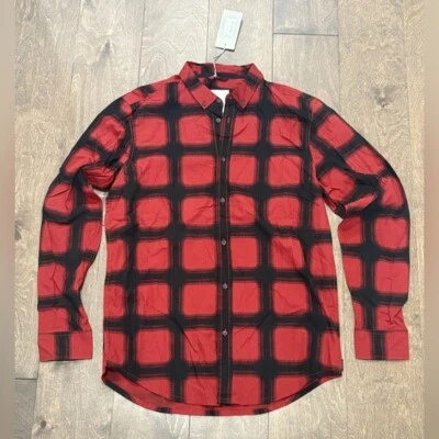 Bench Men’s Lightweight Red and Black Plaid Collared Button Down, Size Medium - Image 1 of 4