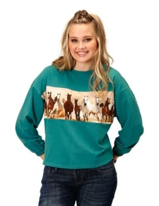 Roper Western Sweatshirt Womens L Turquoise 03-038-0514-6118 BU - Picture 1 of 2