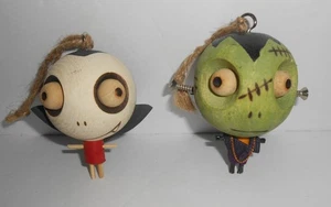 Pier 1 Crazy Head 3” adornos colgantes de madera - Frankenstein y Drácula - Imagen 1 de 3