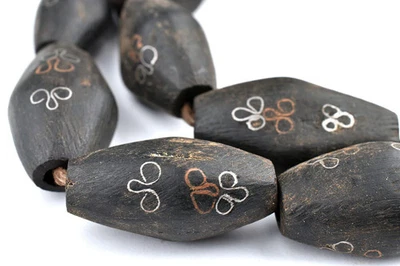 Cuentas bicónicas de madera de ébano con incrustaciones mauritanas 34x20 mm africanas negras agujero grande Foto 1 de 4