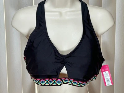 Top de natación bikini espalda deportiva Xhilaration L pulóver ojo de cerradura negro multi juniors Foto 1 de 4