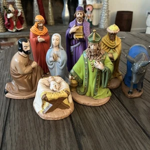 Vintage große Krippe mit 9 handbemalten Teilen Holland Form - Bild 1 von 24