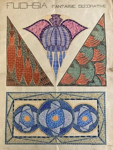 Zeichnung Gemälde 1930 Original Art Deco Jugendstil Gouache Papier Antik Mosaik - Bild 1 von 11