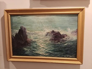 Painting Seascape Framed Signed G ( Gustaf ?) TENGGREN Vintage Surf California - Picture 1 of 10