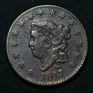1817 Matronenkopf großer Cent 15 Sterne Philadelphia Stempelglanz Details ENV Schaden - Bild 1 von 2