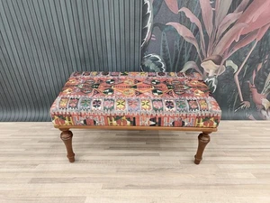 Kilim Pattern Upholstered Bench Wood Work Bench Turkish Rug Bench Boho Bench - Picture 1 of 10