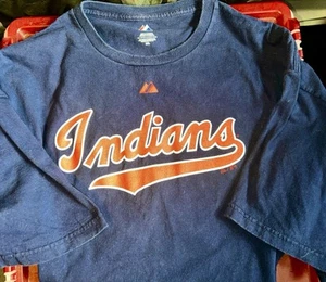 Cleveland Indians Script Logo Majestic Tshirt baseball MLB Logo 2008 - Picture 1 of 3