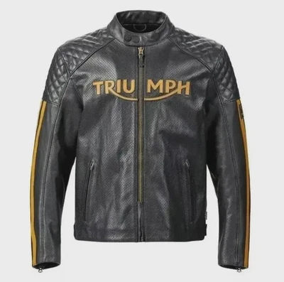 Chaqueta de motociclista de cuero genuino Triumph para hombre Chaqueta de motociclista de cuero genuino Foto 1 de 4