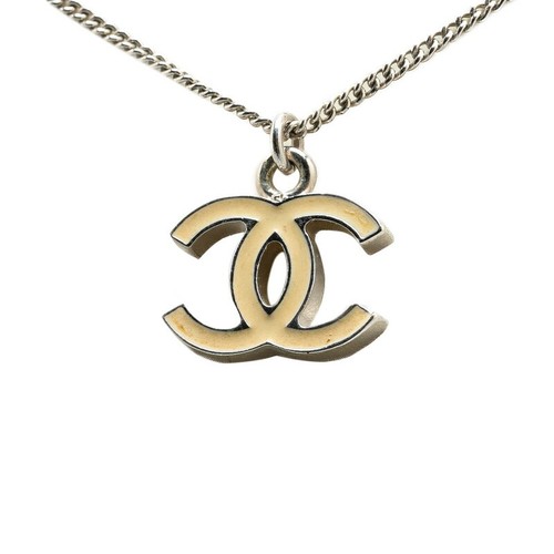 Collana CHANEL Coco Mark argento beige metallo donna
