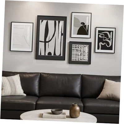 Framed Black and White Abstract Wall Art for Living Room, 5 Piece Minimalist - Image 1 of 4