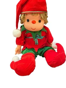 VINTAGE seltene 80’s J. SHIN ICE CREAM PUPPE MIT GARNHAAR Weihnachten Elfe Samt 25” - Bild 1 von 8