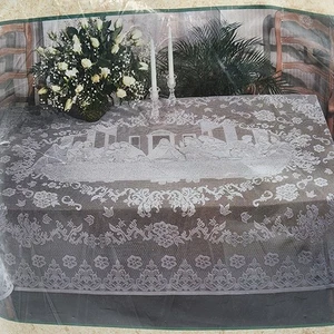 The Last Supper Lace Tablecloth 60x104 White Oblong Religious Christian Décor - Picture 1 of 8