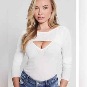 NUOVO MAGLIONE GUESS INVERNALE BIANCO SEXY FORO CHIAVE A COSTINE TG L - Foto 1 di 10