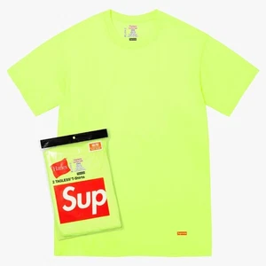 Supreme x Hanes Tagless Tees (Full Pack of 2) Fluorescent Yellow (SS23) T-Shirts - Picture 1 of 4