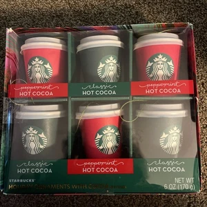 2022 STARBUCKS Mini Tasse Holiday Ornaments Geschenkset mit Hot Cocoa Peppermint - Bild 1 von 3