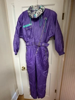 Vintage Kaelin Ski Suit One Piece Snowsuit Apres Purple Graphic WM 8-10 SM 80s - Image 1 of 4