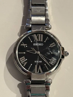 Seiko Women’s Solar Stainless Steel Watch V137-0BB0 – Black Dial – Running - Image 1 of 4