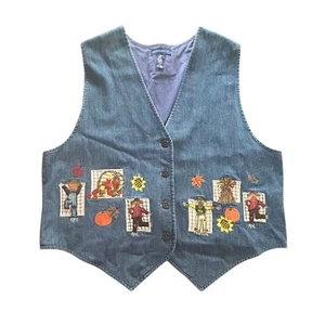 Karen Scott Vintage Weste bestickt Halloween Kürbis Vogelscheuche Damen Gr. XL - Bild 1 von 6