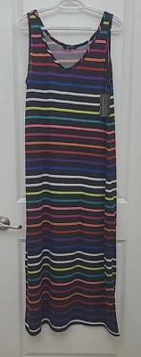 JUST LOVE женское платье Sz XL MAxi в полоску без рукавов v-образным вырезом см. фотографии - Изображение 1 из 4