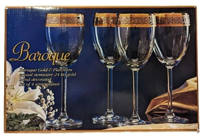 Baroque 24K Gold and Platinum Band Wine Glasses Set of 4 - Picture 1 of 5