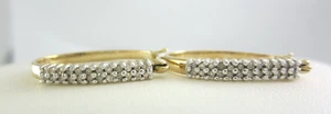 BEAUTIFUL LADIES 10K YELLOW GOLD DIAMOND HOOP EARRINGS .24TCW 3.7G - Picture 1 of 14